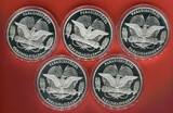 Deutschland, Österreich - ÜBER 230 Gramm Silber! 5 Silbermedaillen mit Farbapplikation ohne Jahr Die schönsten Paradiesvögel - 925er Sterling Silber - Birds of Paradise Polierte Platte (leicht beschlagen) mit Kapseln, Box & Zertifikat