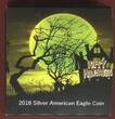 USA 1 Dollar Farbmünze 2018 Walking Liberty Silver Eagle - Happy Halloween - sehr kleine Auflage 023/100 - Stempelglanz BU in Kapsel, Etui und Umkarton mit Zertifikat
