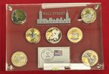 USA, Kanada, China, Australien, Somalia, Gabun 5 x 1 Unze Silber, 1 x 30 g 2019 Wallstreet Collection - The First Rhodium Edition Teilvergoldete Münzen in Glaskasten mit Box, Samttasche & Umkarton