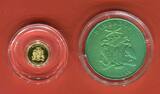 Barbados 1 Dollar Goldmünze & 10 Dollars Titanmünze 2020 First Titanium Panda Collection Proof (Gold) & BU (Titan) Farbmünzen mit Box & Zert.