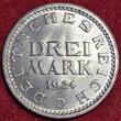 Weimarer Republik Deutsches Reich 3 Mark Silber 1924 D Kursmünze Drei ausgeschrieben prfr. f. stgl.