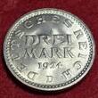 Weimarer Republik Deutsches Reich 3 Mark Silber 1924 D Kursmünze Drei ausgeschrieben prfr. f. stgl.
