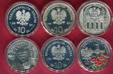 Polen, Poland 6 x 10 Zloty Silber Lot (1xFarbauflage) 1999-2003 Zloty-Gedenkmünzen- Lot Polierte Platte in Kapseln