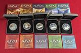 Cook Islands 5 x 1 Dollar $1 Silbermünzen 2010 & 2011 Famous Naval Battles - Set of 5 Proof 1oz Silver Coins - Berühmte Seeschlachten Polierte Platte mit Originalzubehör