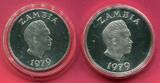 Sambia 5 Kwacha & 10 Kwacha Silbermünzen 1979 Moorantilope & Taitafalke PP in Kapseln