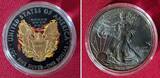 USA 1 Dollar Silbermünze mit Farbapplikation 2015 Burning Phoenix Liberty Stgl. mit Box, Umkarton und privatem Zertifikat