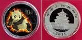 China 10 Yuan Silber 2015 Burning Panda - Black Ruthenium 24 KT Gold and Color Stgl. mit Box, Umkarton und privatem Zertifikat