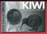 Neuseeland 1 Dollar Silbermünze 2020 Kiwi (Specimen, 1 oz) Stempelglanz in Coincard und Blister