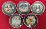 USA 5 x Half Dollar im attraktiven Set Kennedy Halbdollar - Leonardo da Vinci Kollektion Aufwendig verziert mit Box & Zertifikat
