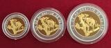China, Volksrepublik Bimetall Bimetallic Coins Münzen Satz Gold Silber 1997 Panda 3 Münzen Satz PP 50, 25 und 10 Yuan Polierte Platte mit Box und chinesischem Zert.