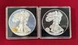 USA 2 x 1 Dollar Silbermünzen mit Farbapplikation 2016 Sun & Moon - Walking Liberty - Sonne und Mond Set Stgl. mit Box und privatem Zertifikat