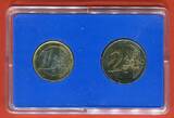 Monaco 1 und 2 Euro Bimetall 2001 Albert & Rainier (1€) und Rainier (2€) im Set Bankfrisch-Stempelglanz in Hartplastik