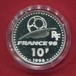 Frankreich 10 Francs Silbermünze 1996 FIFA Fußball-Weltmeisterschaft 1998 Polierte Platte in Kapsel mit Zertifikat & Box