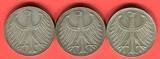 Bundesrepublik Deutschland 3 x 5 DM - Deutsche Mark 1961 Silberadler Lot D F J - kompletter Jahrgangssatz durchschnittlich ss+ nicht gereinigt