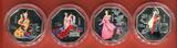 China 4 x 10 Yuan Silbermünzen achteckig 2003 Der Traum der Roten Kammer - Classical Literature Dream Red Mansions Farbmünzen mit Zertifikat, Buch & Umkarton
