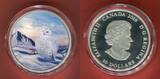Kanada 30 Dollar Farbmünze - 2 oz Fine Silver Coin 2018 Snowy Owl and Northern Lights (Glow in Dark) - Schneeeule Polierte Platte mit Etui & Zert., der Umkarton ist leicht gebraucht