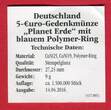 Deutschland 5 Euro Gedenkmünze 2016 G Planet Erde mit blauem Polymerrring Stempelglanz in Kapsel & Zertifikat