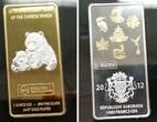 Gabun 1000 Francs CFA 2012 China Panda Coin Bar, Münzbarren Teilvergoldet im Kunstharzblock mit Schachtel & Zert.