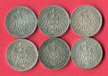 Bayern, Hamburg, Preußen, Württemberg 6 x 3 Mark Silbermünzen 1908 - 1914 Kaiserreich Lot 6 Typen Lot, bitte Bild ansehen