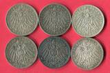 Bayern, Hamburg, Preußen, Württemberg 6 x 3 Mark Silbermünzen 1909 - 1913 Kaiserreich Lot 6 Typen Lot, bitte Bild ansehen