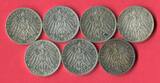 Bayern, Baden, Hamburg, Preußen, Württemberg 7 x 3 Mark Silbermünzen 1909 - 1913 Kaiserreich Lot 7 Typen Lot, bitte Bild ansehen