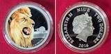 Niue Islands 2 Dollar Silbermünze - 1 oz Proof Silver Coin 2016 Kings of the Continents - The African Lion - Afrikanischer Löwe Polierte Platte mit Etui, Zertifikat & Umkarton OVP