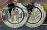 Deutschland, BRD 5 x 10 Euro Ku/Ni Münzen 2024 A,D,F,G,J Im Dienst der Gesellschaft - Polizei - Komplettsatz - alle Prägestätten Spiegelglanz in Blister und Folder, OVP