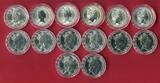 Australien 14 x 10 Dollars Silbermünzen 1985-1999 Lot aus 14 Silbermünzen - Diverse Motive Stempelglanz in Kapseln