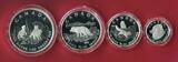 Kanada 14 Dollars - 4 Silbermünzen 2004 The Arctic Fox - Polarfuchs (Set aus vier Silbermünzen) Polierte Platte in Kapsel mit Zertifikat & Box