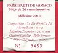 Monaco 2 Euro Gedenkmünze 2013 20 Jahre UN UNO Beitritt L`admission a L`ONU Polierte Platte in Kapsel mit Zertifikat