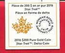 Kanada Canada 200 Dollar Gold 2016 Star Trek - Delta Coin Polierte Platte in Kapseln, Zertifikat, Holzbox, Karton; OVP
