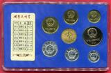China Peoples Republic PRC Kursmünzensatz KMS 7 Münzen Coins 1985 Jahr des Ochsen , Münz-Set mit Medaille, Shengyang Mint. RR Offizieller satz OVP Sauber Umkarton hat einriss Rev.