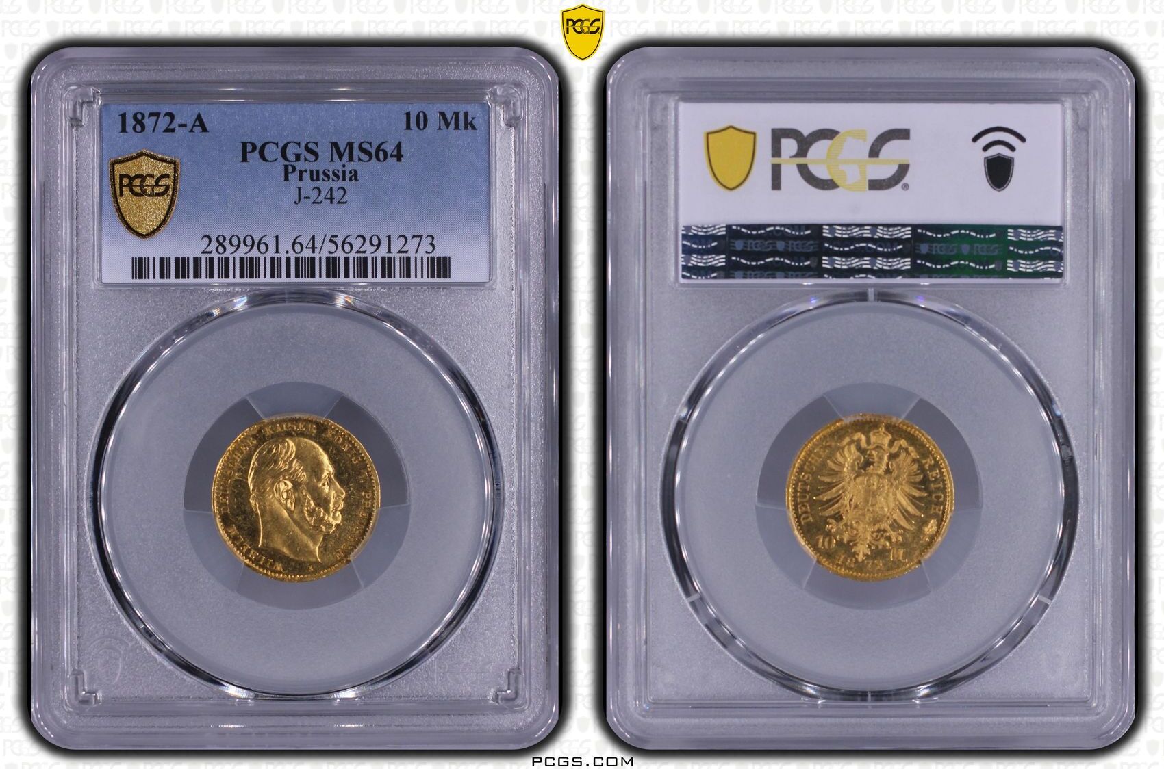 Prussia Preußen Kaiserreich 10 Mark Gold 1872 A Wilhelm I. AV Prooflike ...