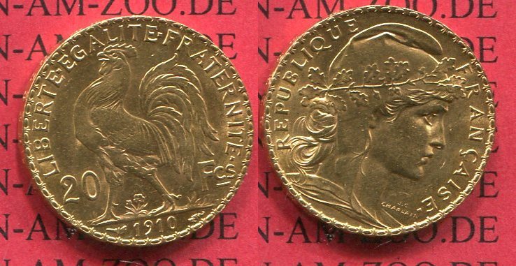 20 Francs Goldmünze Marianne Hahn Coq top 1907 und 1911 Frankreich