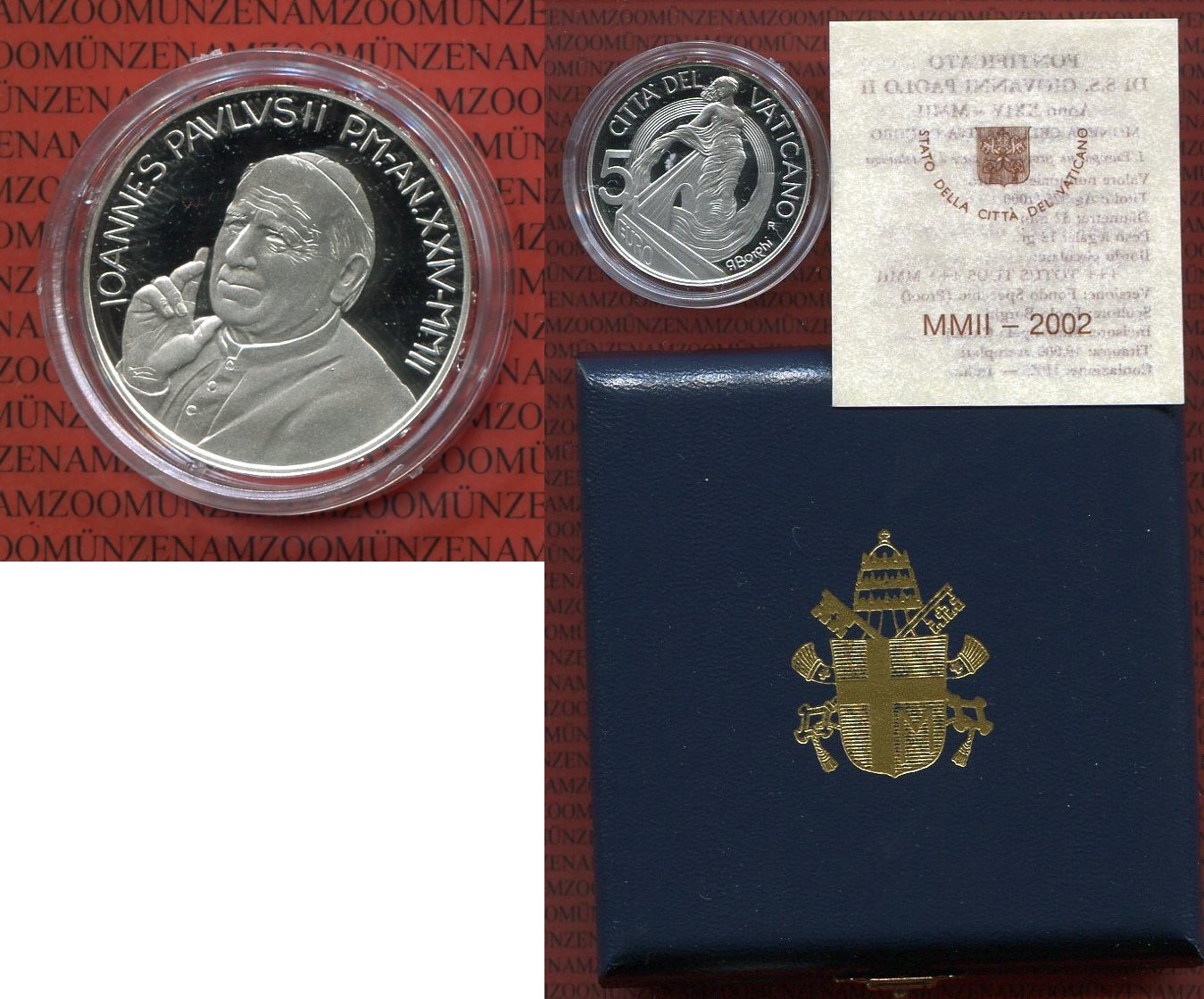 5 Euro Silber Gedenkmünze Vatikan 5 Euro 2002 Johannes Paul II. Frieden und Fortschritt Polierte 5 Euro Silber Gedenkmünze Vatikan 5 Euro 2002 Johannes Paul II. Frieden und Fortschritt Polierte