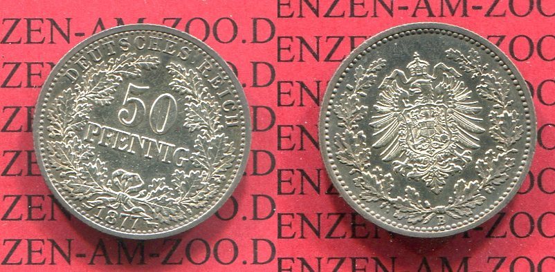 Kaiserreich 50 Pfennig Silber, 1877 B J. 8 Circulation Coin Gutes Vz ...