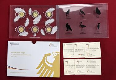 Deutschland BRD 6 x 20 Euro Goldmünzen 2016 - 2021 Heimische Vögel - Nachtigall, Pirol, Uhu, Wanderf