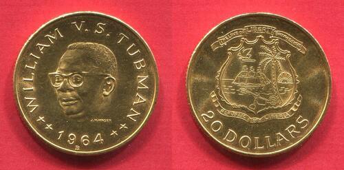 Liberia 20 Dollars Gold 1964 B Bern Chairman William V.S. Tubman THE LOVE OF LIBERTY BROUGHT US HERE