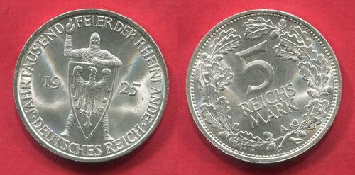 Germany Weimarer Republik 5 Mark 1925 A Jahrtausendfeier Der Rheinlande Rhinelands Celebration 1000 
