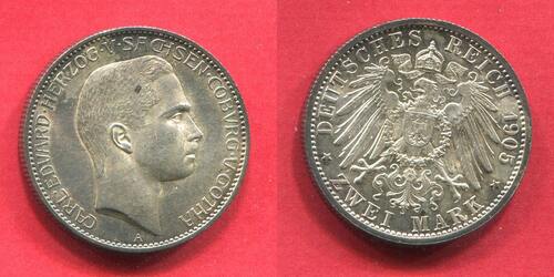 Sachsen Coburg Gotha 5 Mark Silbermünze 1905 Carl Eduard Kursmünze Circulation Coin f. prfr. winz. k