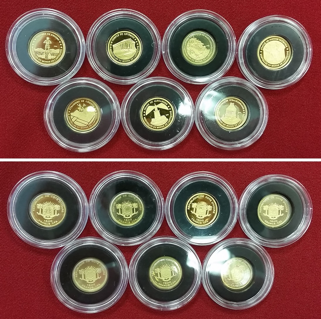 7 Weltwunder Goldfolien Banknoten Set - Sammlerstück Mit Pyramide & Taj Mahal