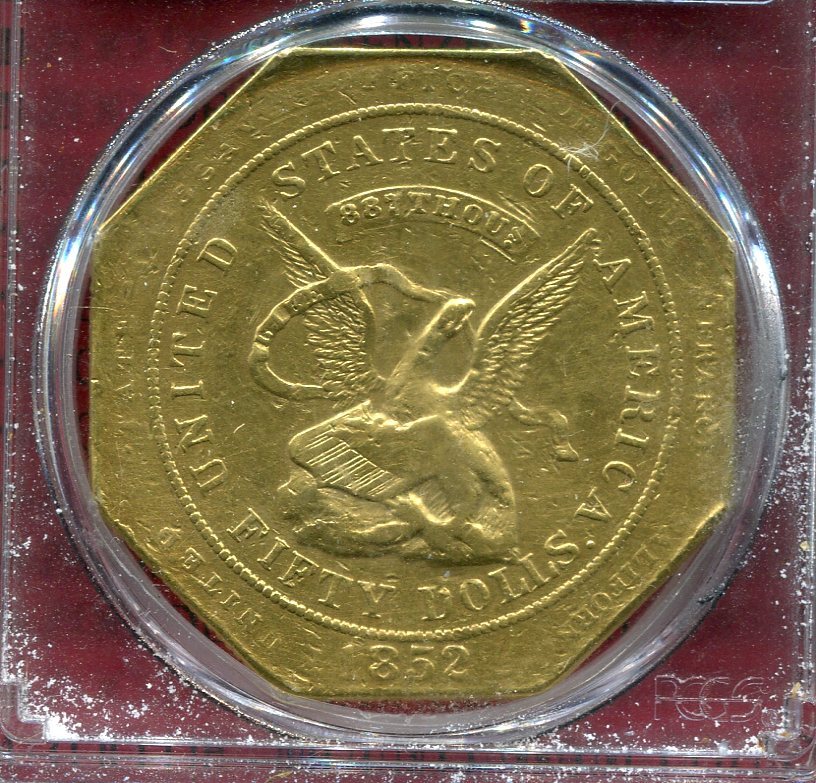 USA 50 Dollar Goldm nze 1852 Octagonal UNITED STATES ASSAY OFFICE OF usa-50-dollar-goldm-nze-1852-octagonal-united-states-assay-office-of