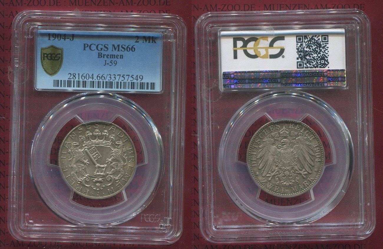 Bremen, Kaiserreich 2 Mark Silbermünze Kursmünze 1904 Kursmünze