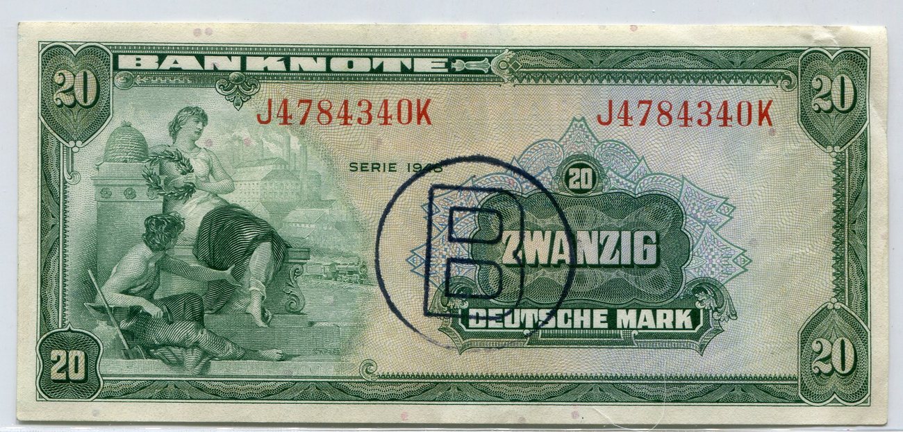 Bundesrepublik Deutschland Berlin Dm Banknote 1948 Deutsche Mark Kopfgeld B Stempel Fur Berlin Ii Iii Festes Papier Ma Shops