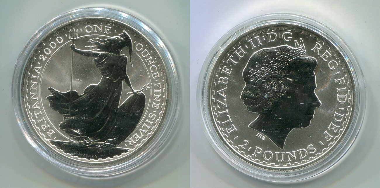 Großbritannien 2 Pounds 2000 Britannia 1 unze Feiinsilber
