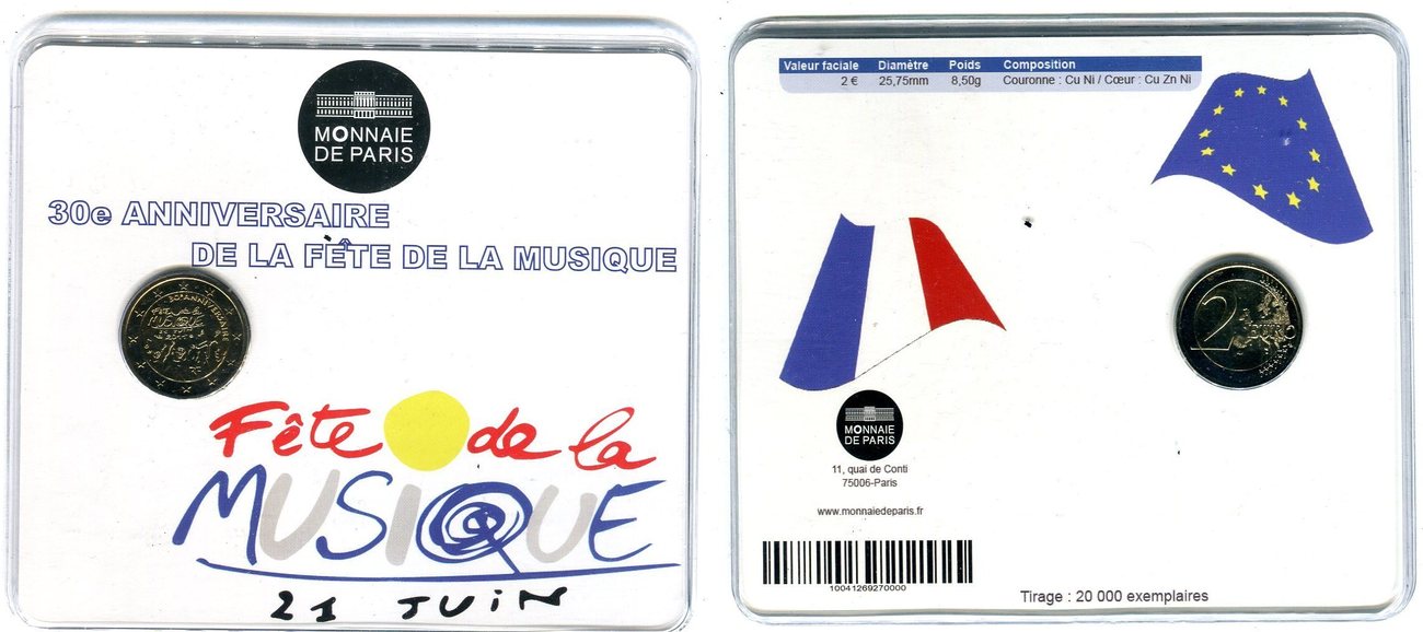 Frankreich 2 Euro 2011 30 Jahre Fete de la Musique bankfrisch im