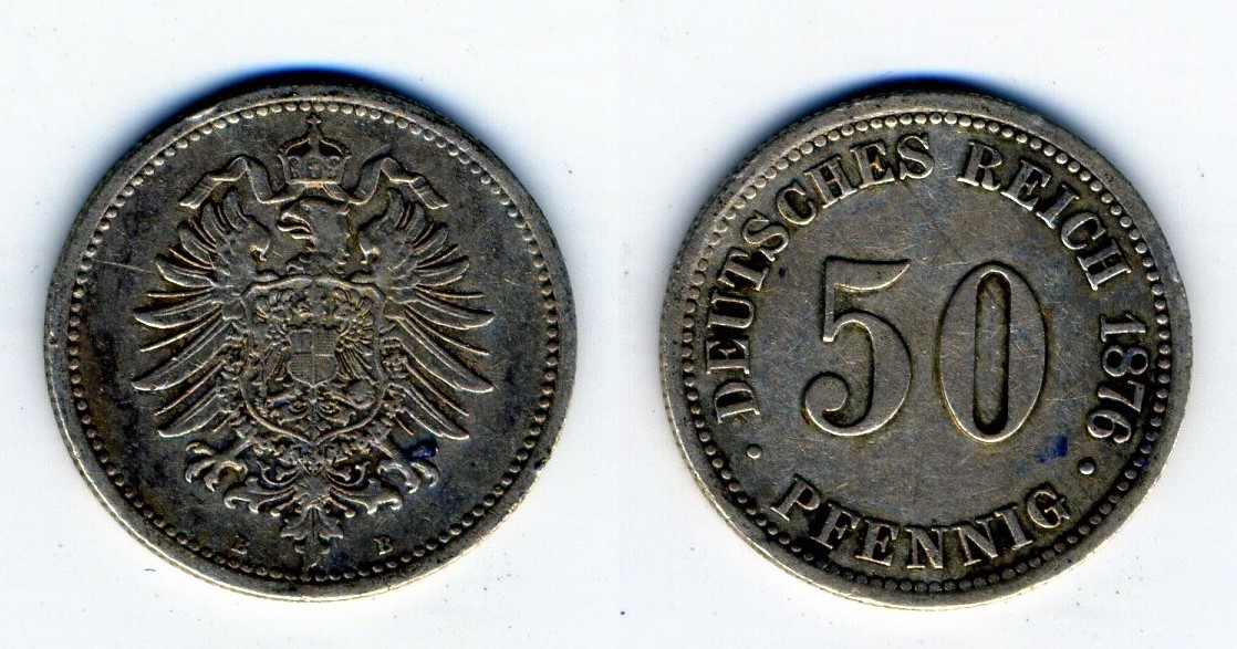 Deutsches Reich 50 Pfennig 1876 B Kursmünze VZ | MA-Shops