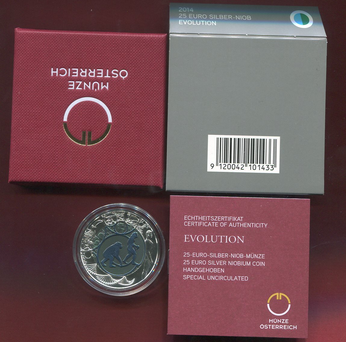 Österreich: 25 Euro "Evolution" 2014 - Silber-Niob, Handgehoben