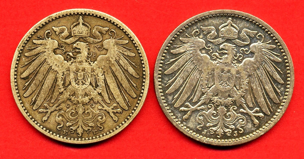 Kaiserreich 2 X 1 Mark 1893 E 1905 J Lot Von 2 Kursmuenzen Je 1 Mark kaiserreich-2-x-1-mark-1893-e-1905-j-lot-von-2-kursmuenzen-je-1-mark