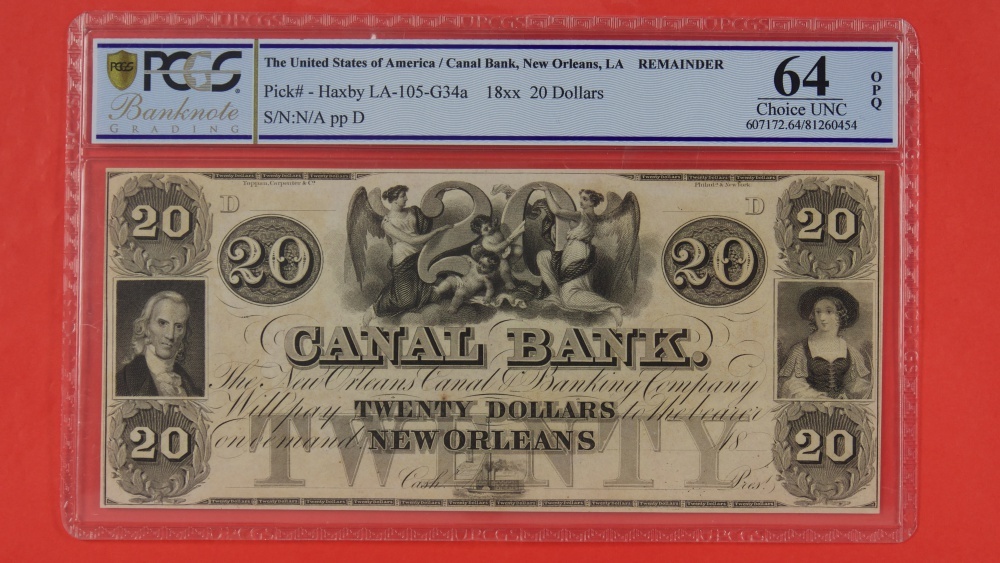 The United States of America 20 Dollars 18xx Canal Bank, New Orleans